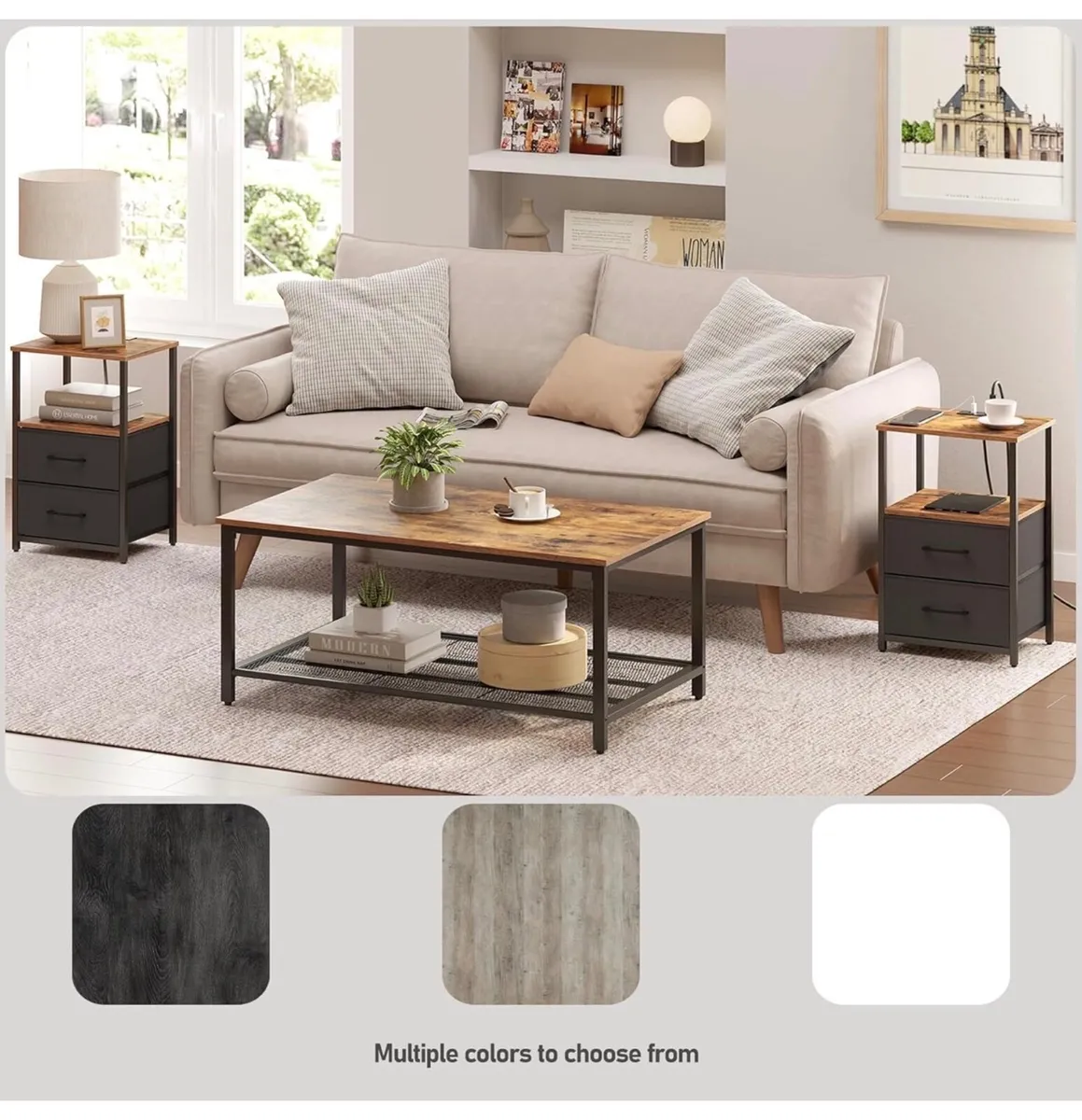Bedside Table with Charging Station, Side Table wi - Image 3