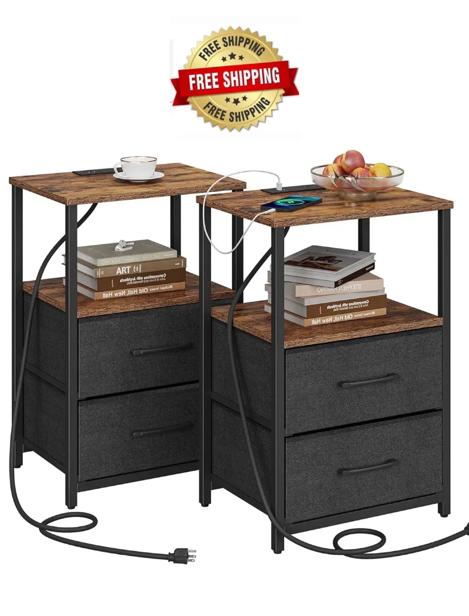 Bedside Table with Charging Station, Side Table wi - Image 1