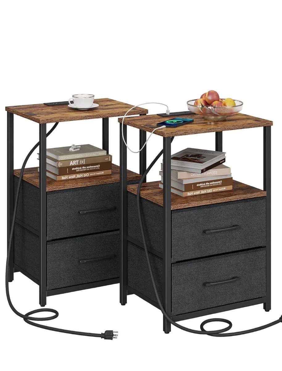 Bedside Table with Charging Station, Side Table wi - Image 1