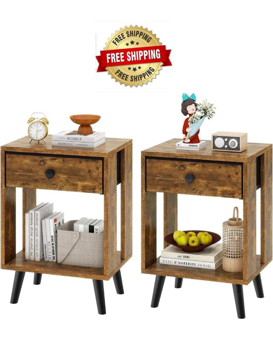 Set of 2 Side Tables, Bedside Table, Sofa End Tabl - Image 1