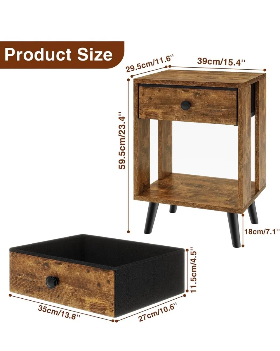 Set of 2 Side Tables, Bedside Table, Sofa End Tabl - Image 2