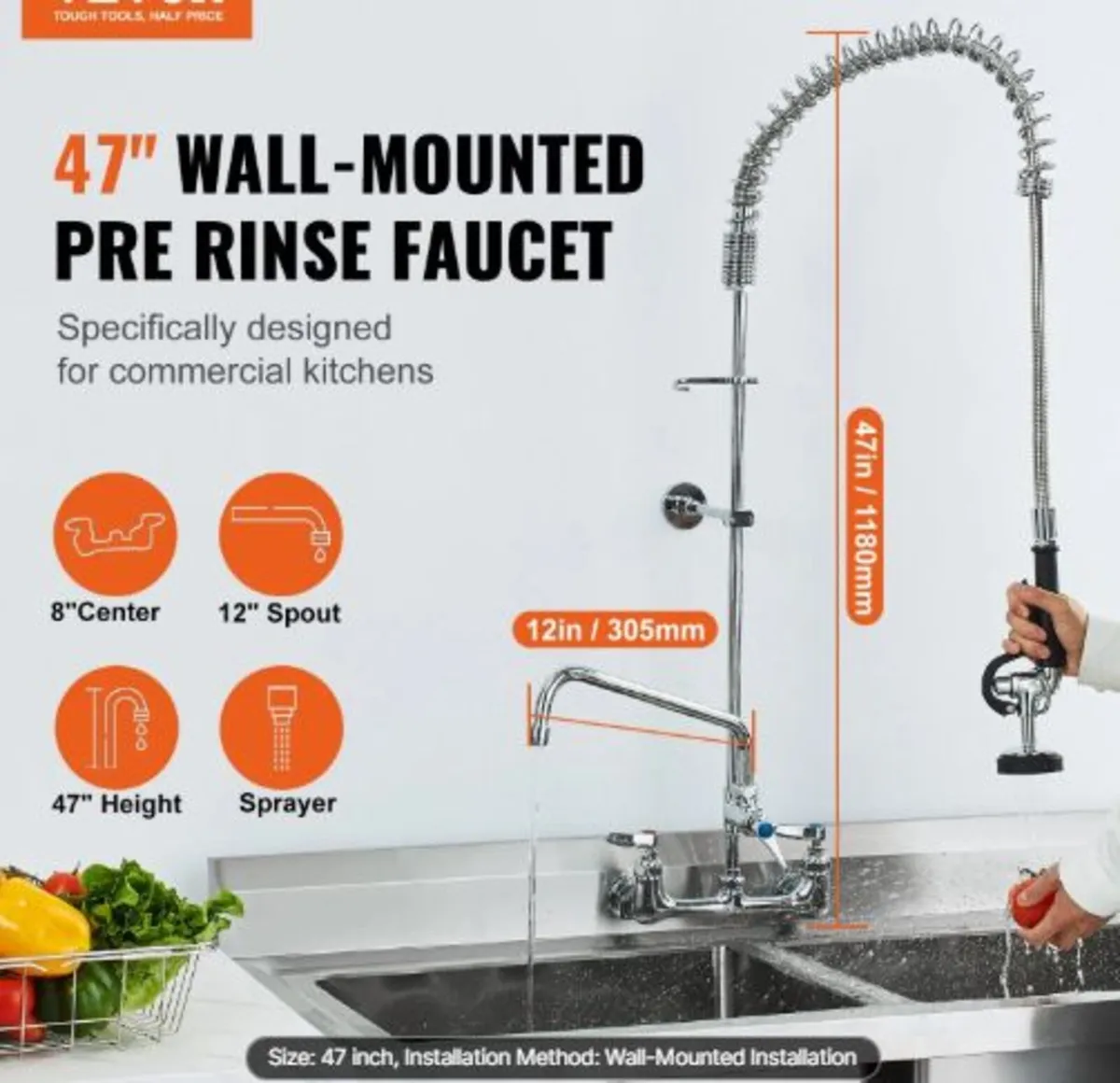 Commercial Faucet with Pre-Rinse Sprayer, 47" - Image 2