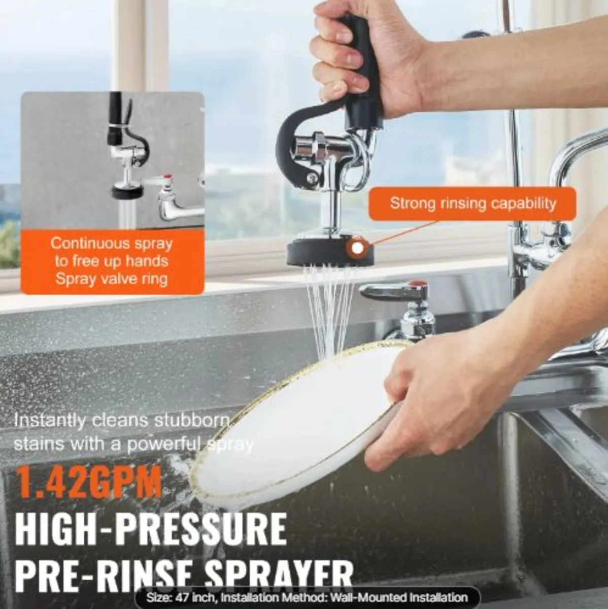 Commercial Faucet with Pre-Rinse Sprayer, 47" - Image 3