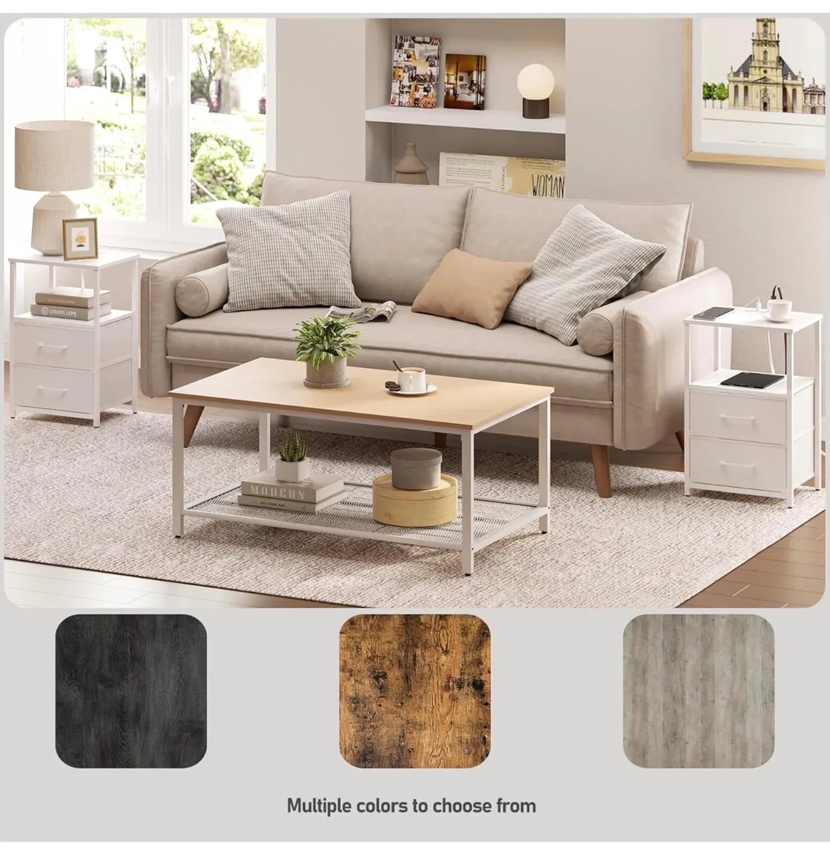 Bedside Table with Charging Station, Side Table wi - Image 3