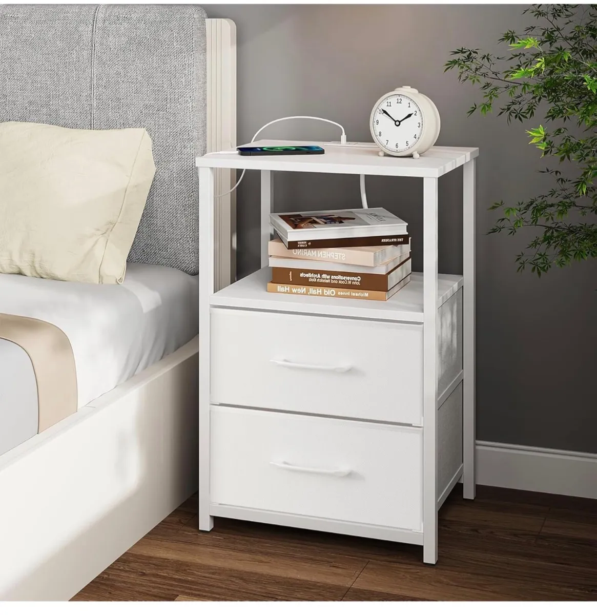 Bedside Table with Charging Station, Side Table wi - Image 4