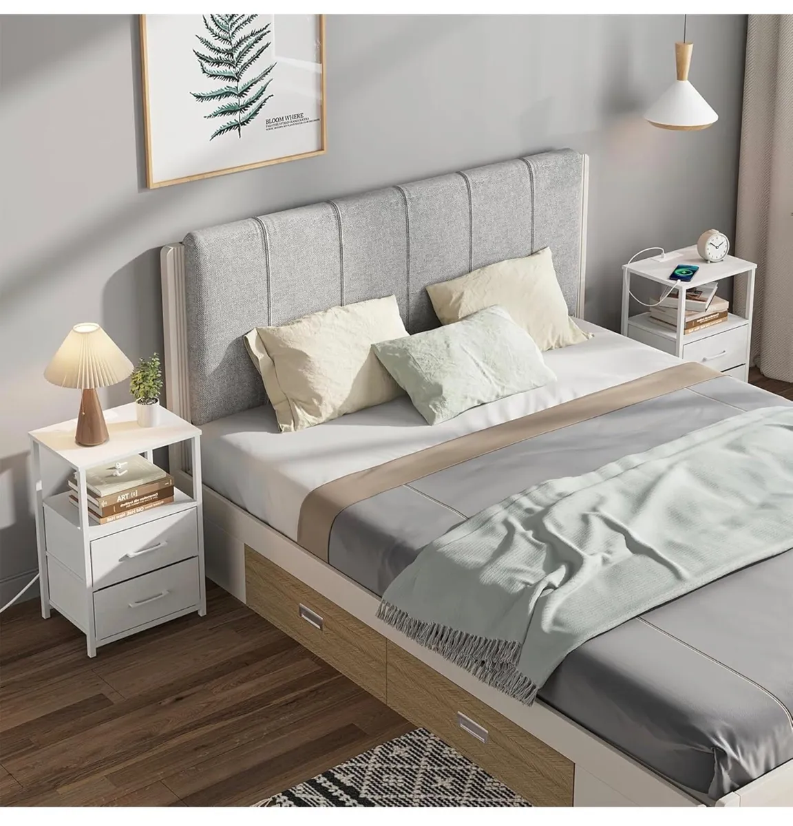 Bedside Table with Charging Station, Side Table wi - Image 2