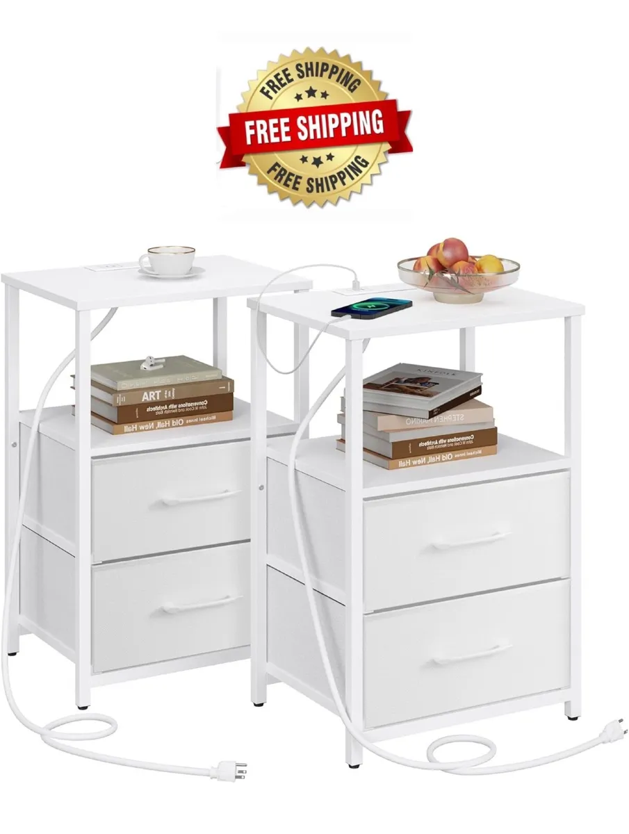 Bedside Table with Charging Station, Side Table wi - Image 1
