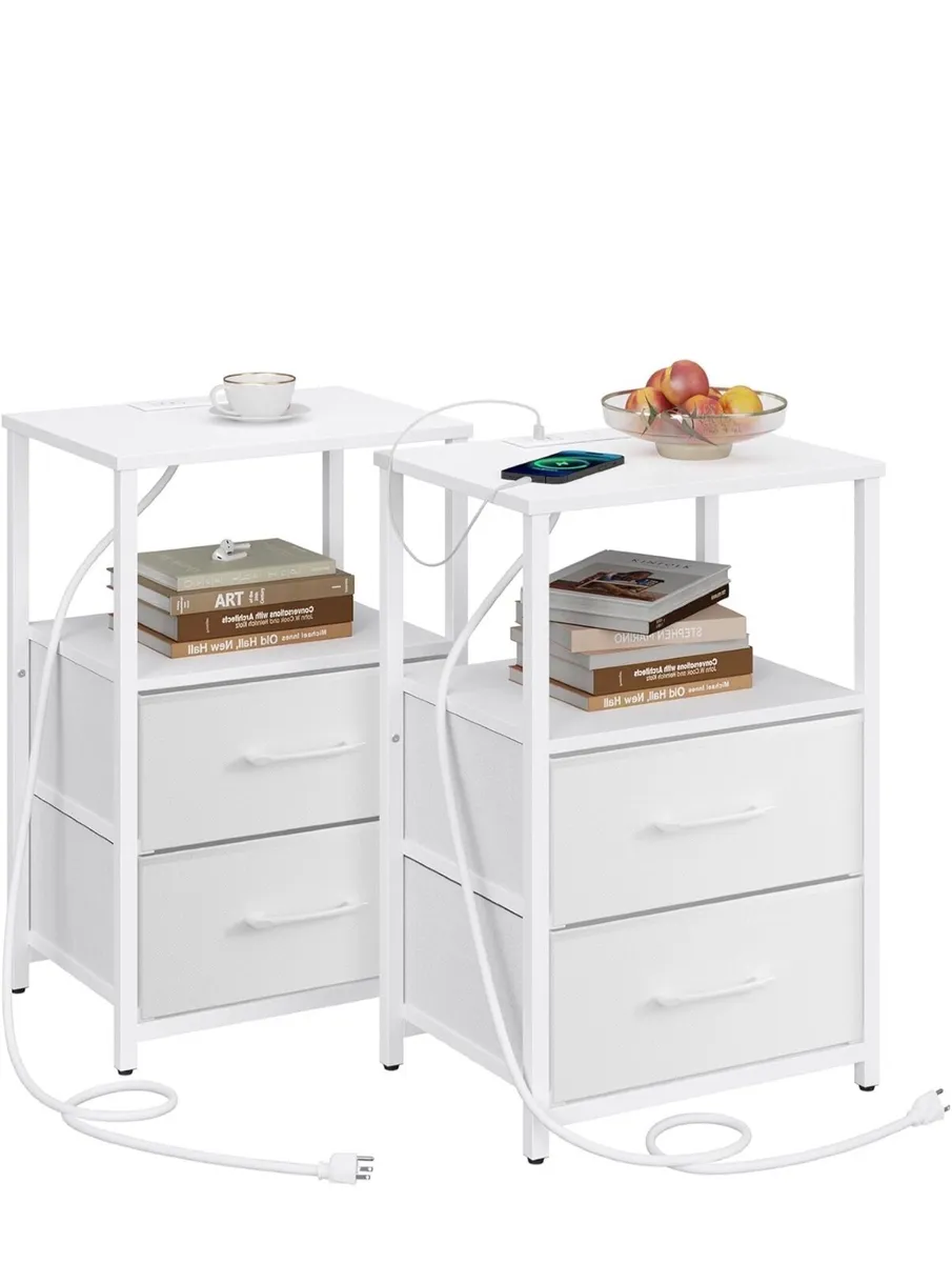 Bedside Table with Charging Station, Side Table wi - Image 2