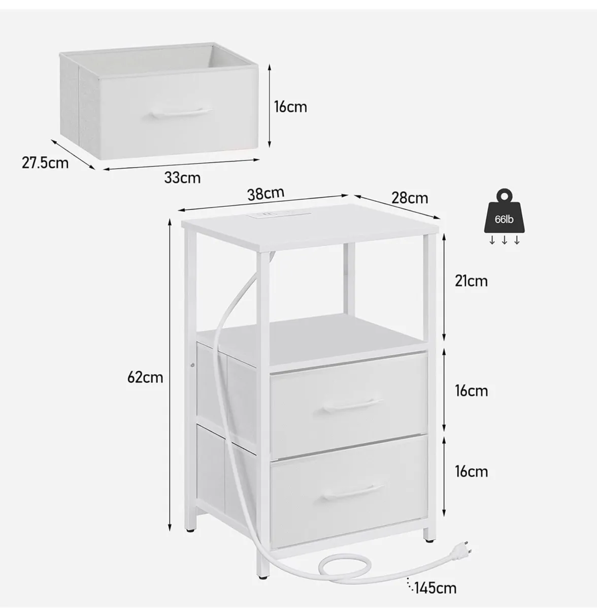 Bedside Table with Charging Station, Side Table wi - Image 4