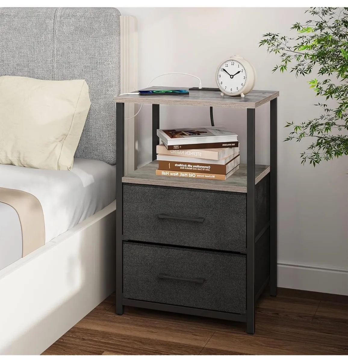 Bedside Table with Charging Station, Side Table wi - Image 3