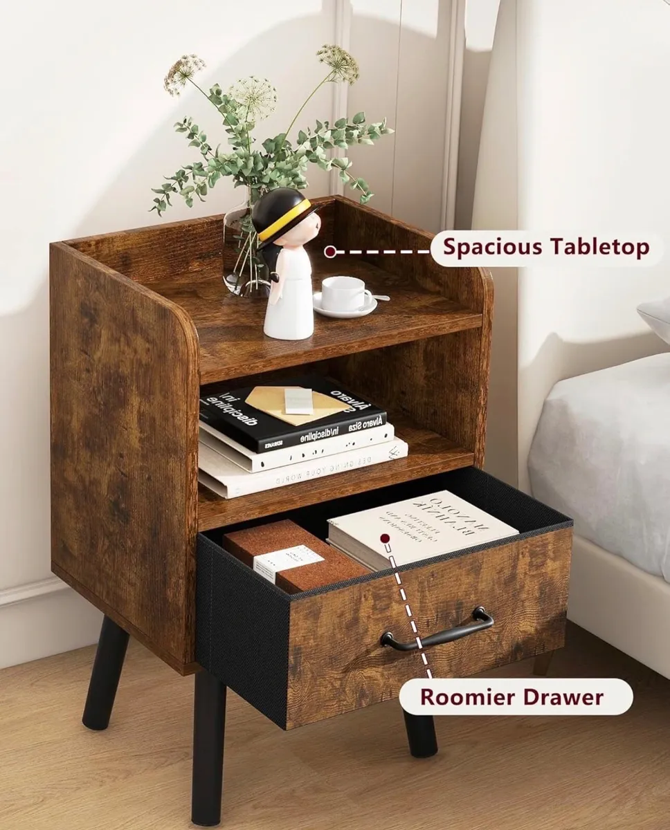 Bedside Table Set of 2, Nightstand, Side Table, Wo - Image 4