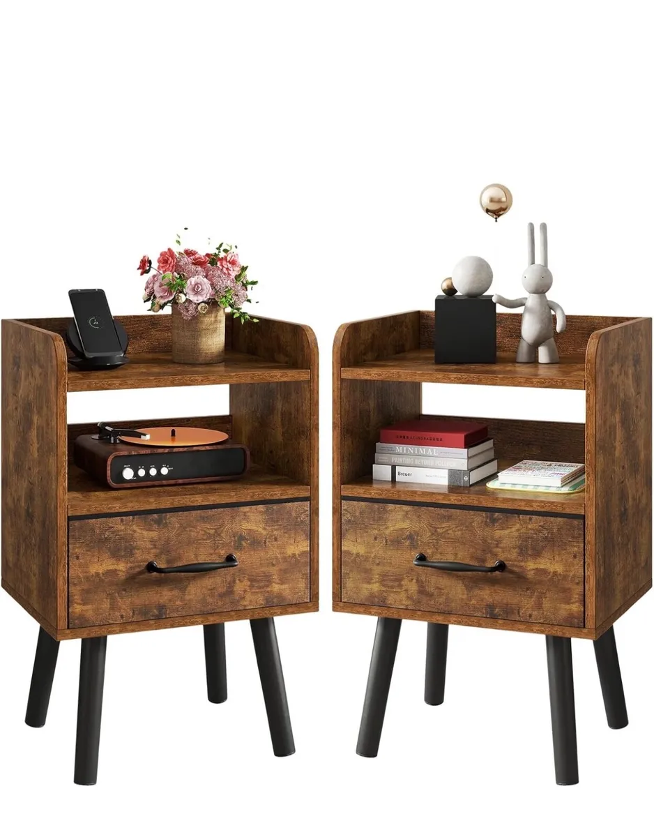 Bedside Table Set of 2, Nightstand, Side Table, Wo - Image 1