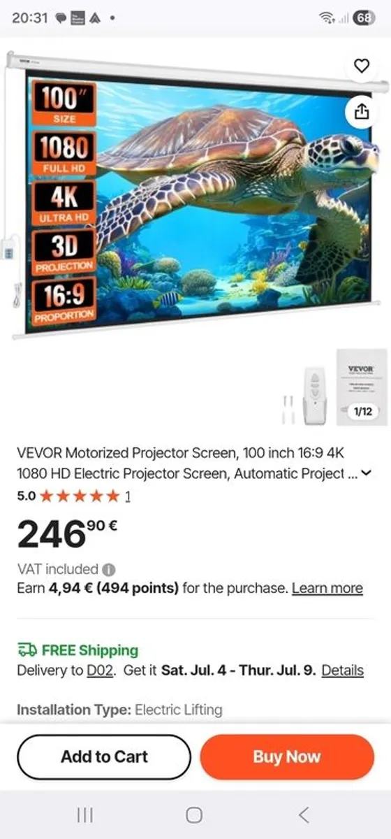 Projector Screen  100 inch moterized - Image 1