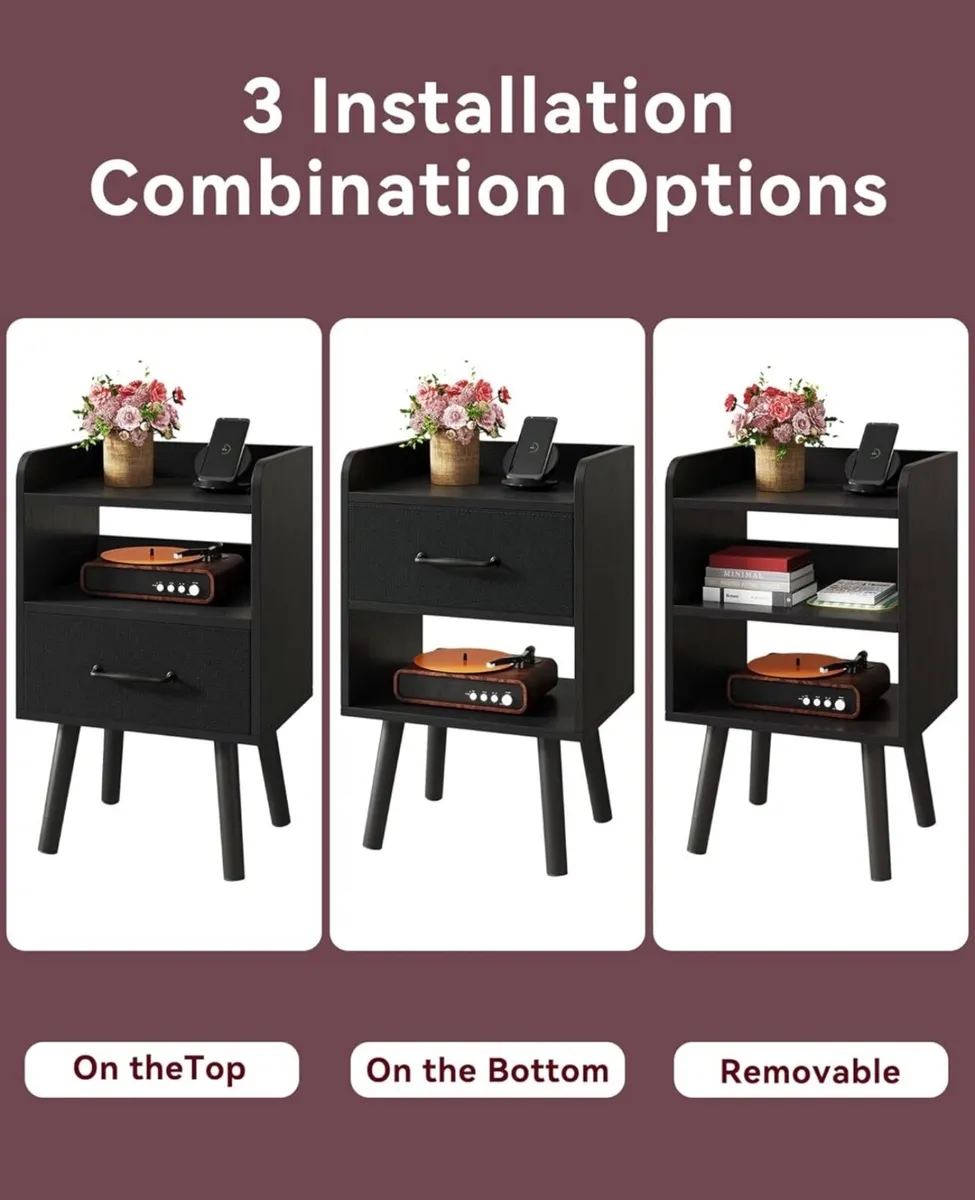 Bedside Table Set of 2, Nightstand, Side Table, Wo - Image 2