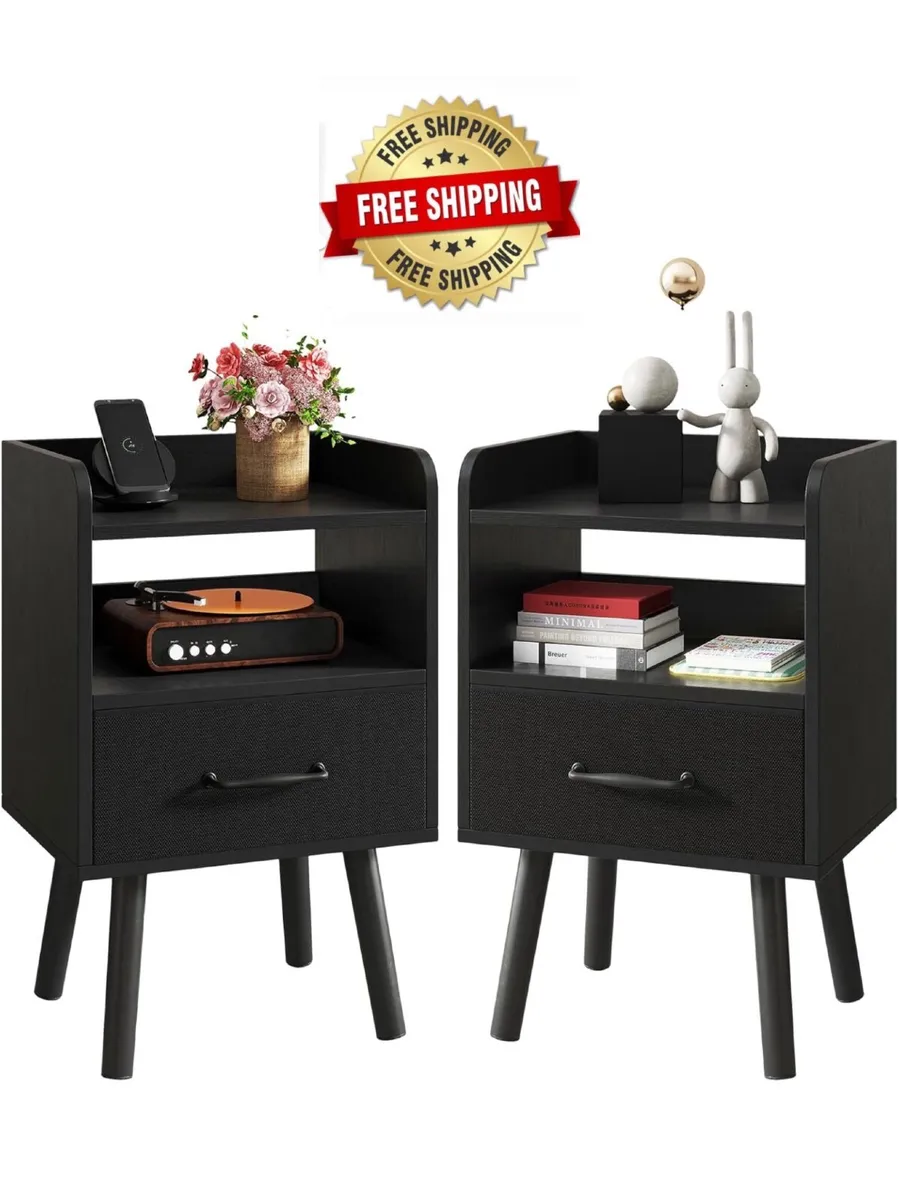 Bedside Table Set of 2, Nightstand, Side Table, Wo - Image 1