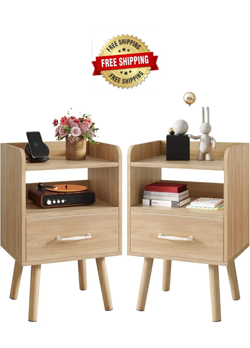 Bedside Table Set of 2, Nightstand, Side Table, Wo - Image 1