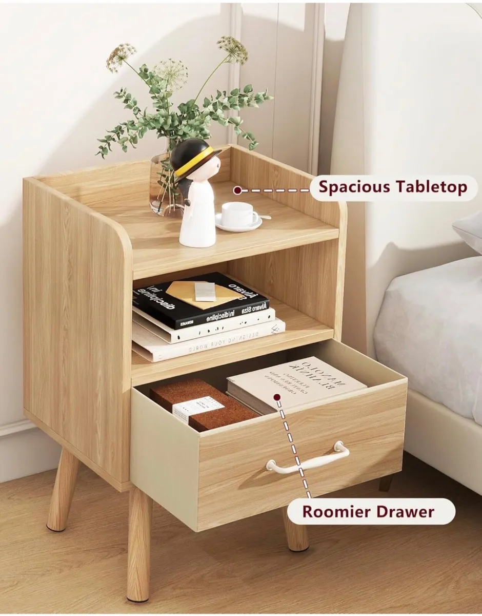 Bedside Table Set of 2, Nightstand, Side Table, Wo - Image 2