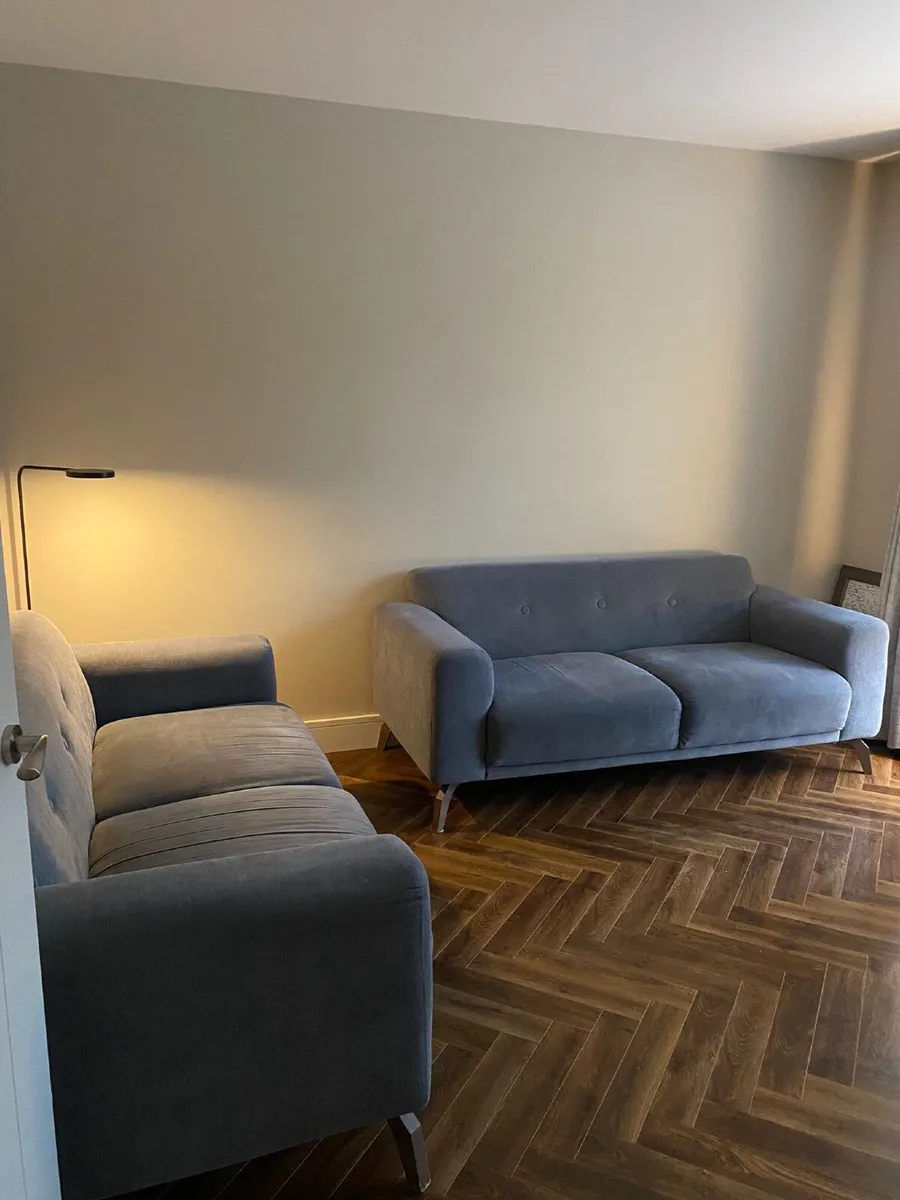 Pair of Contemporary Grey Velvet 2-Seater Sofas - Image 1