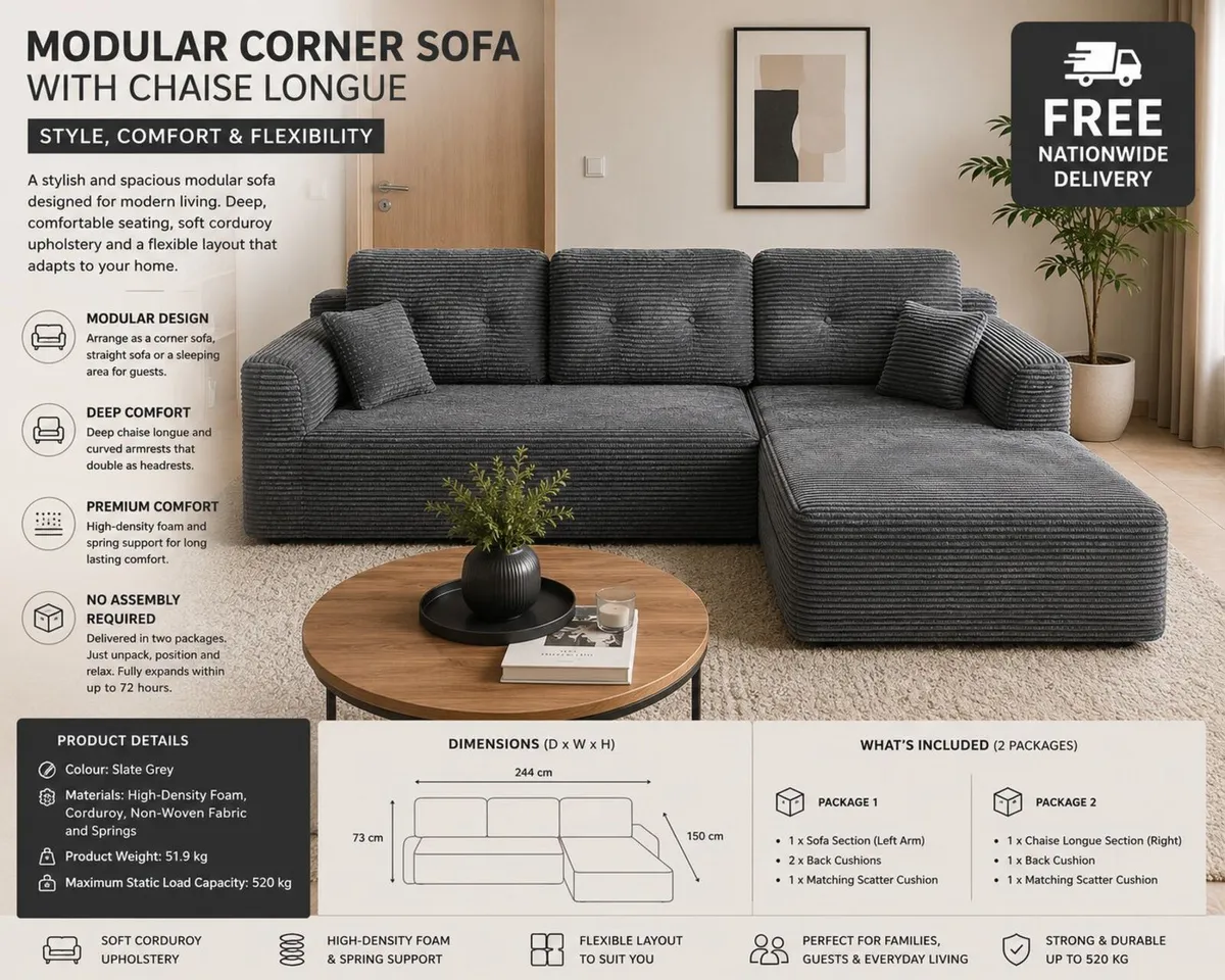 Premium Modular Corner Sofa with Chaise Longue Sla - Image 4