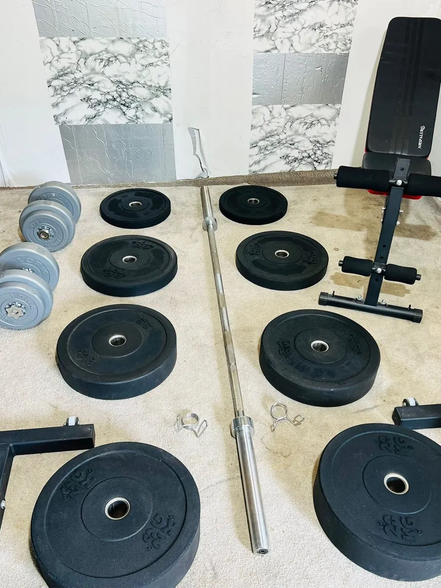 BLK BOX RACK STANDS 120KG WEIGHT SET BENCH DUMBLS - Image 2