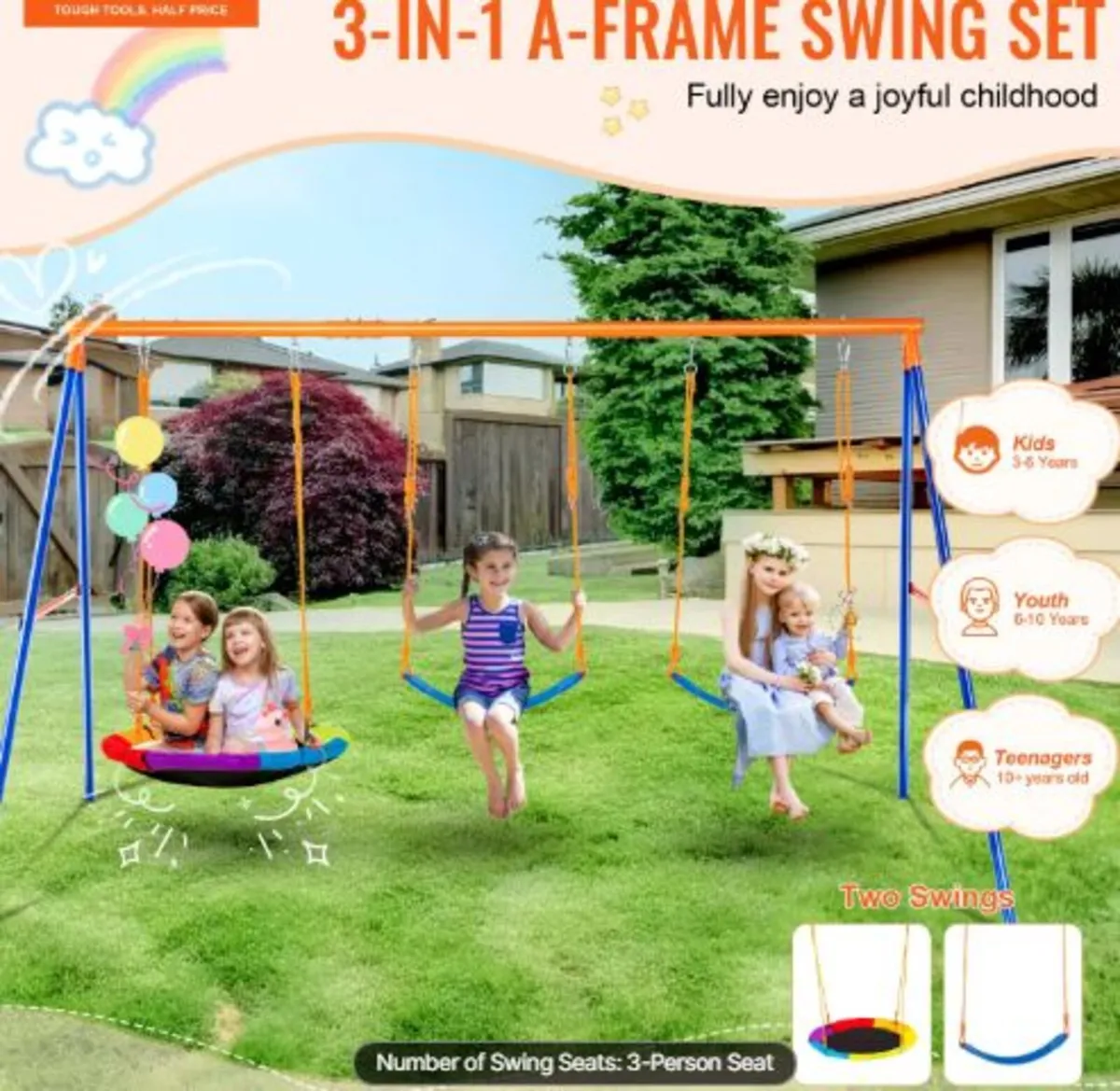 Swing Sets for Backyard,600lbs Load Capacity Swing - Image 2