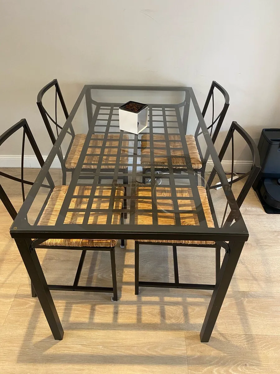 Dining Table & 4 Chairs – Glass Top - Image 1