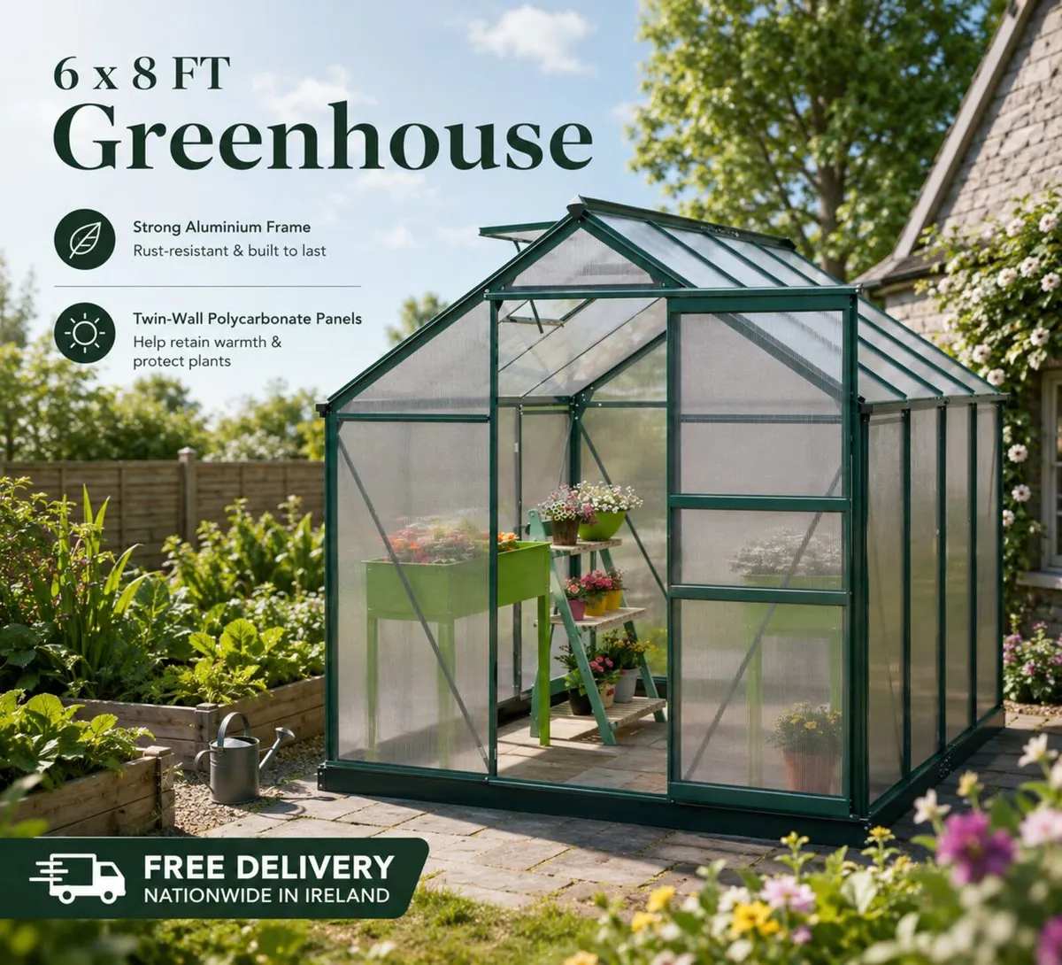 Greenhouse 6 x 8 ft Green Frame - Image 1