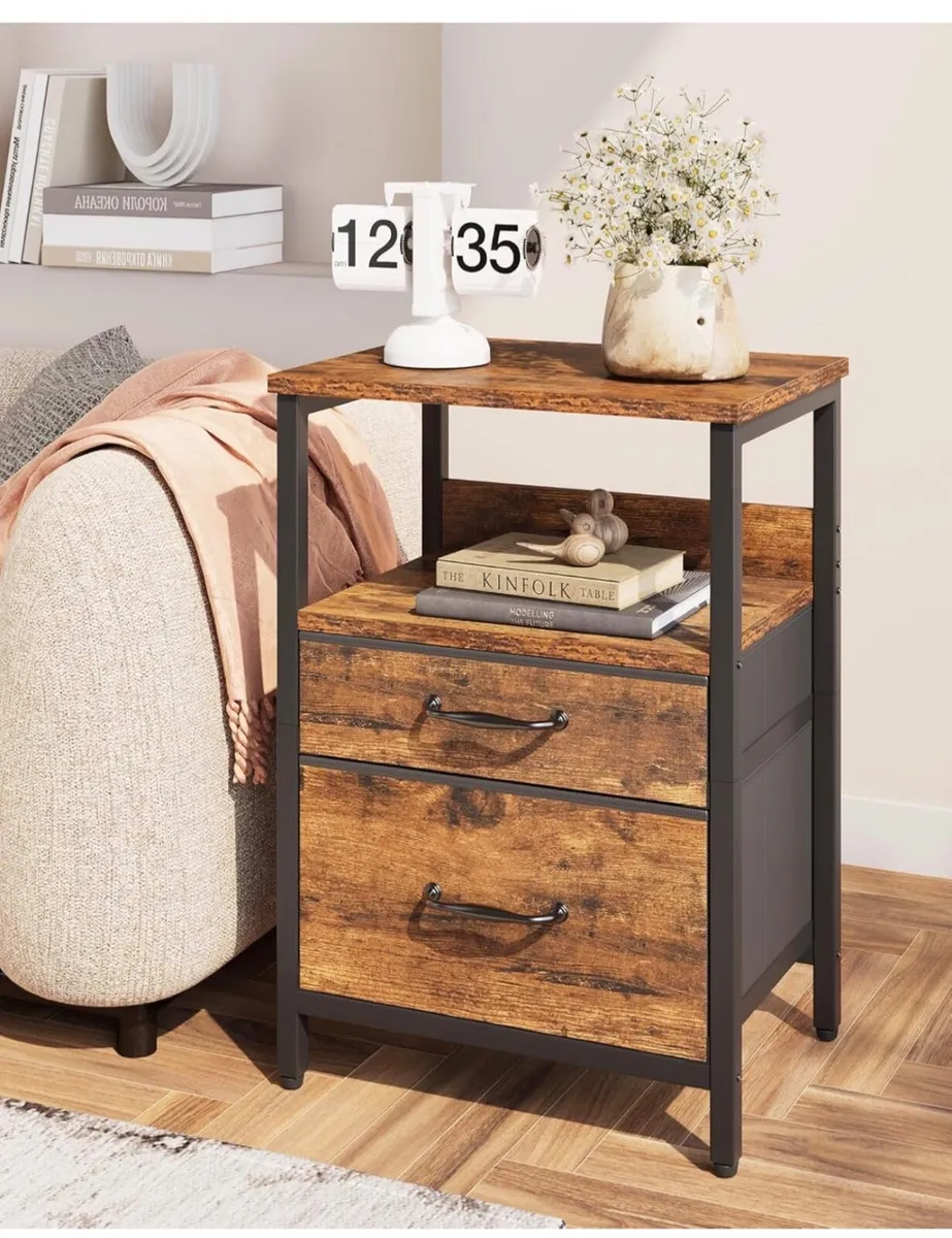 2 Bedside Table, Bedroom Bedside Cabinet with 2 Fa - Image 3