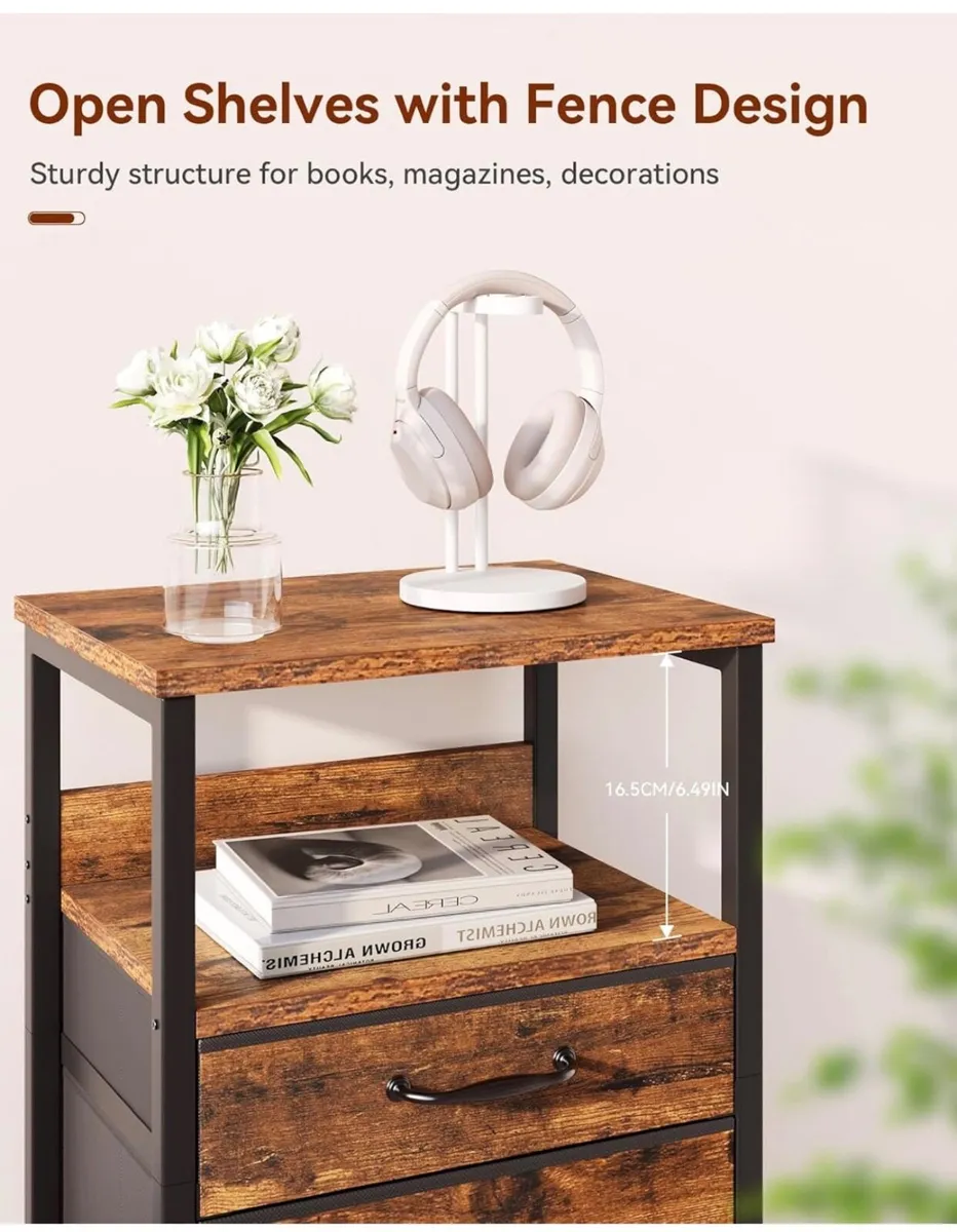 2 Bedside Table, Bedroom Bedside Cabinet with 2 Fa - Image 4