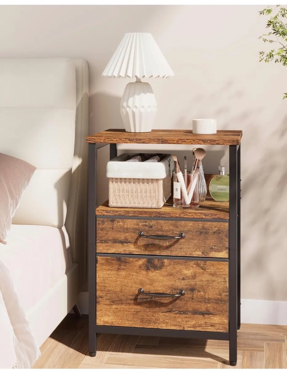 2 Bedside Table, Bedroom Bedside Cabinet with 2 Fa - Image 1