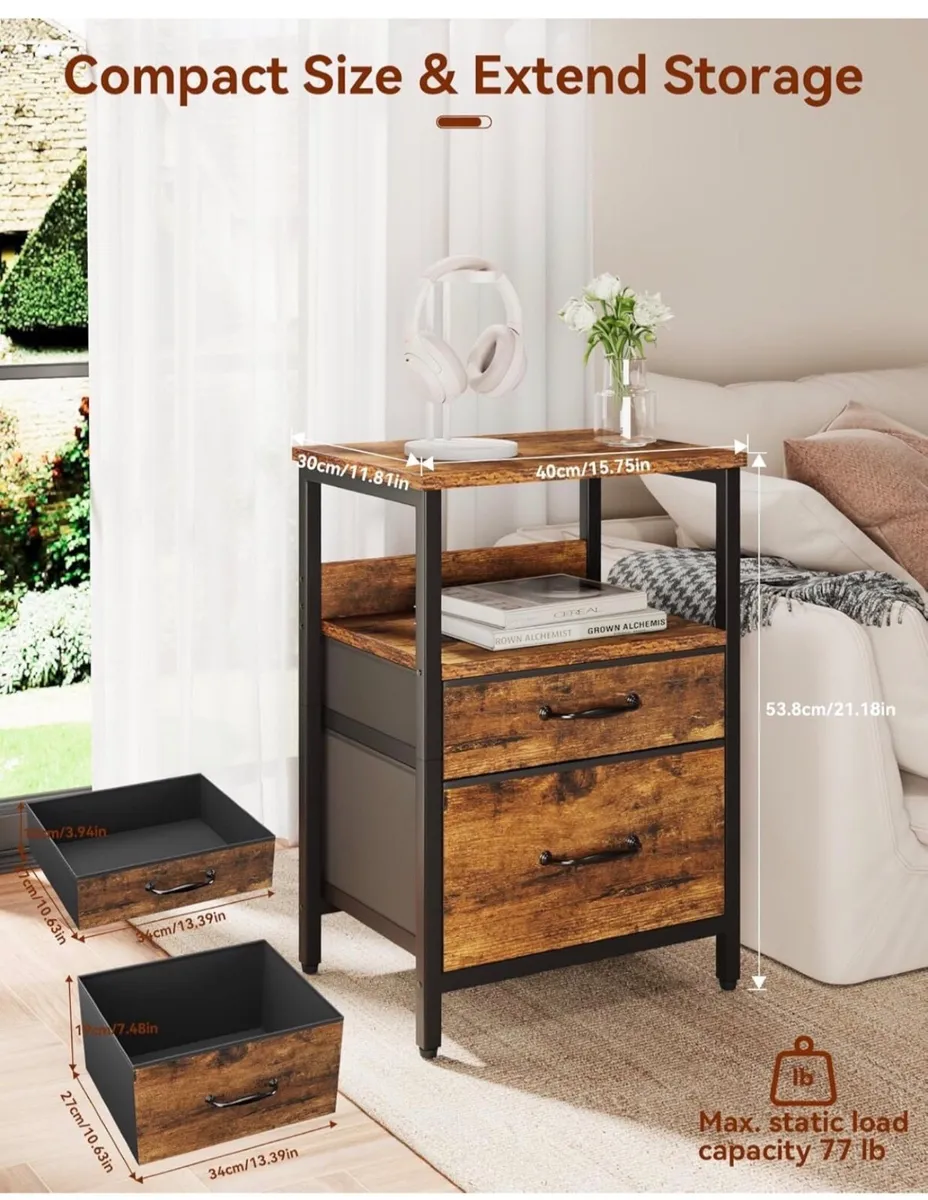 2 Bedside Table, Bedroom Bedside Cabinet with 2 Fa - Image 2