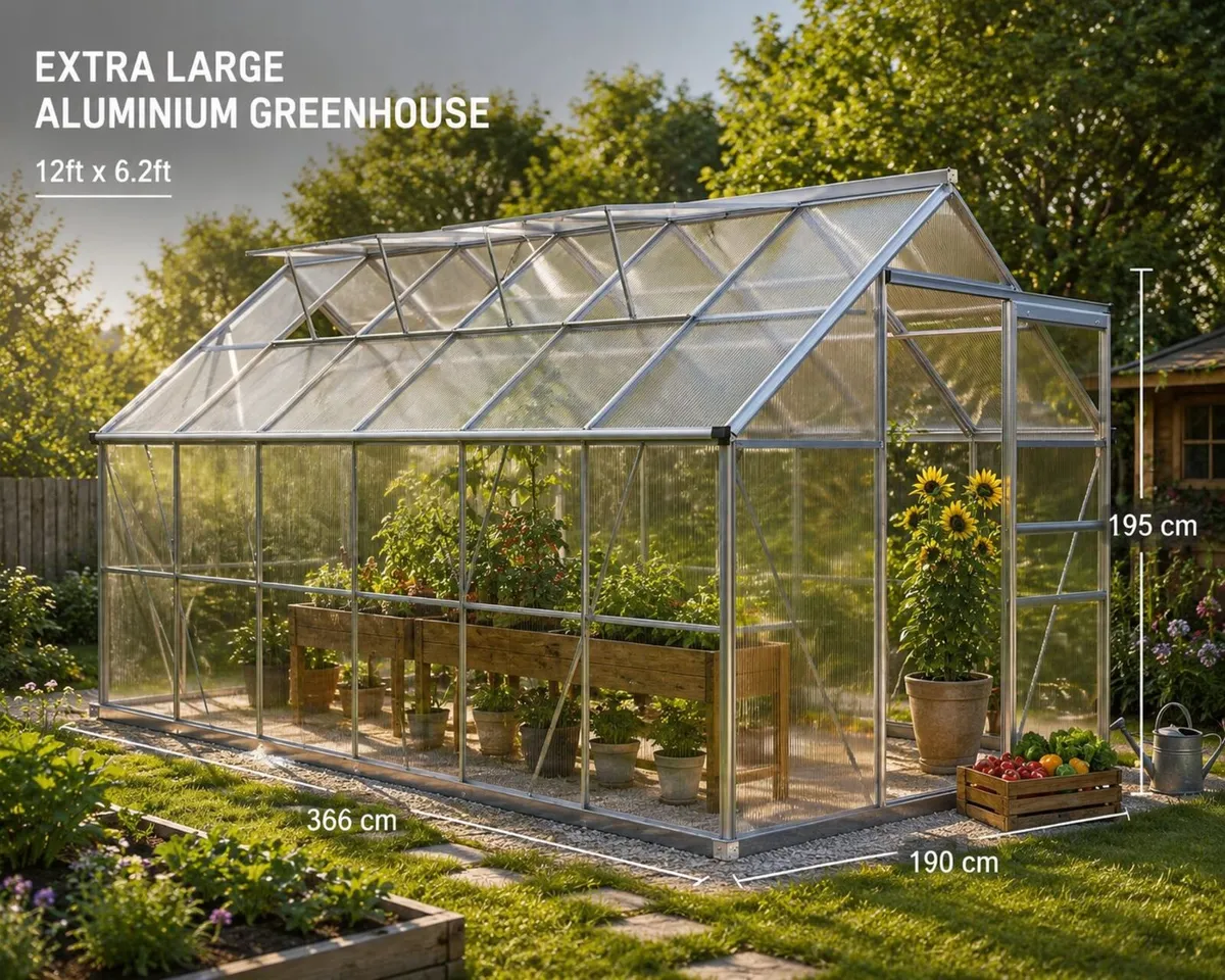 12ft x 6.2ft Aluminium Polycarbonate Greenhouse wi - Image 2