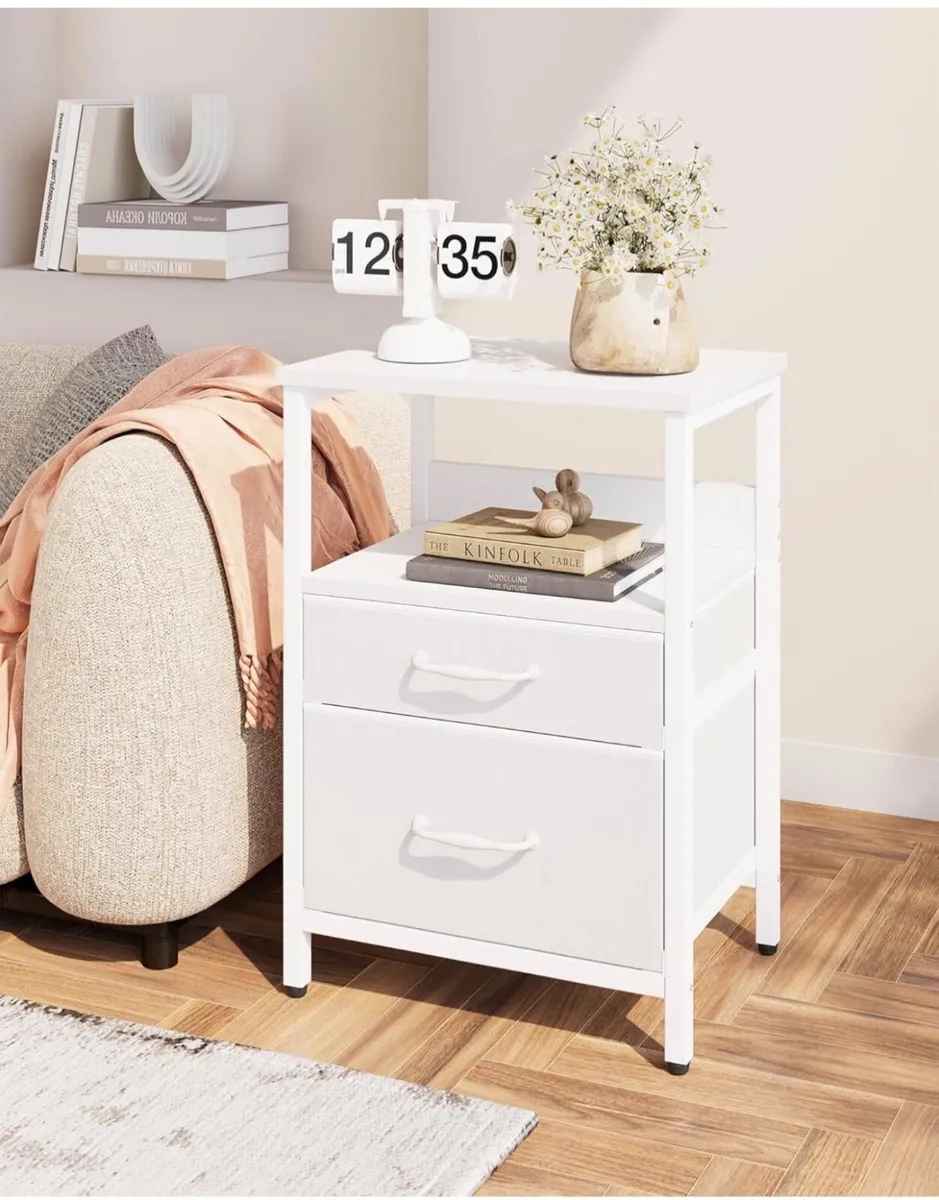 2  White Bedside Table, Bedroom Bedside Cabinet wi - Image 2