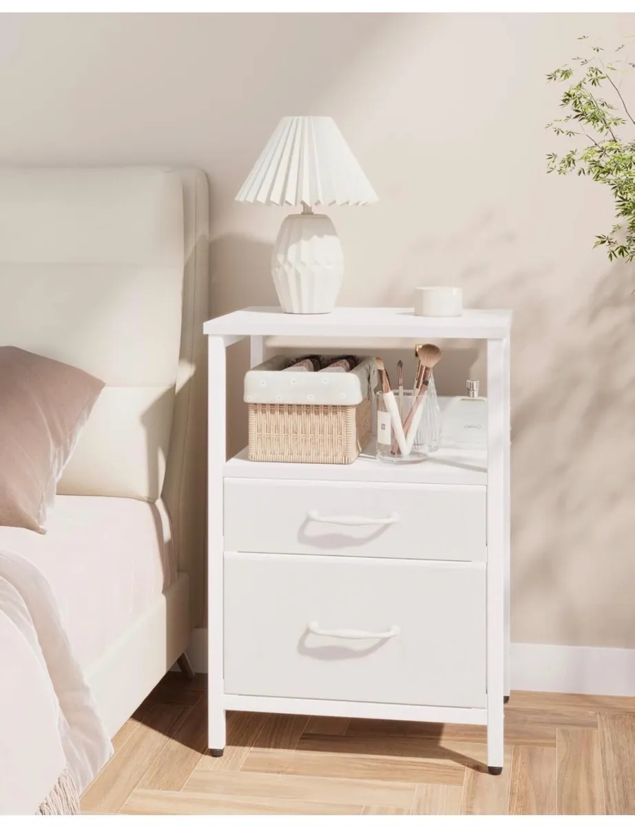 2 White Bedside Table, Bedroom Bedside Cabinet wit - Image 1