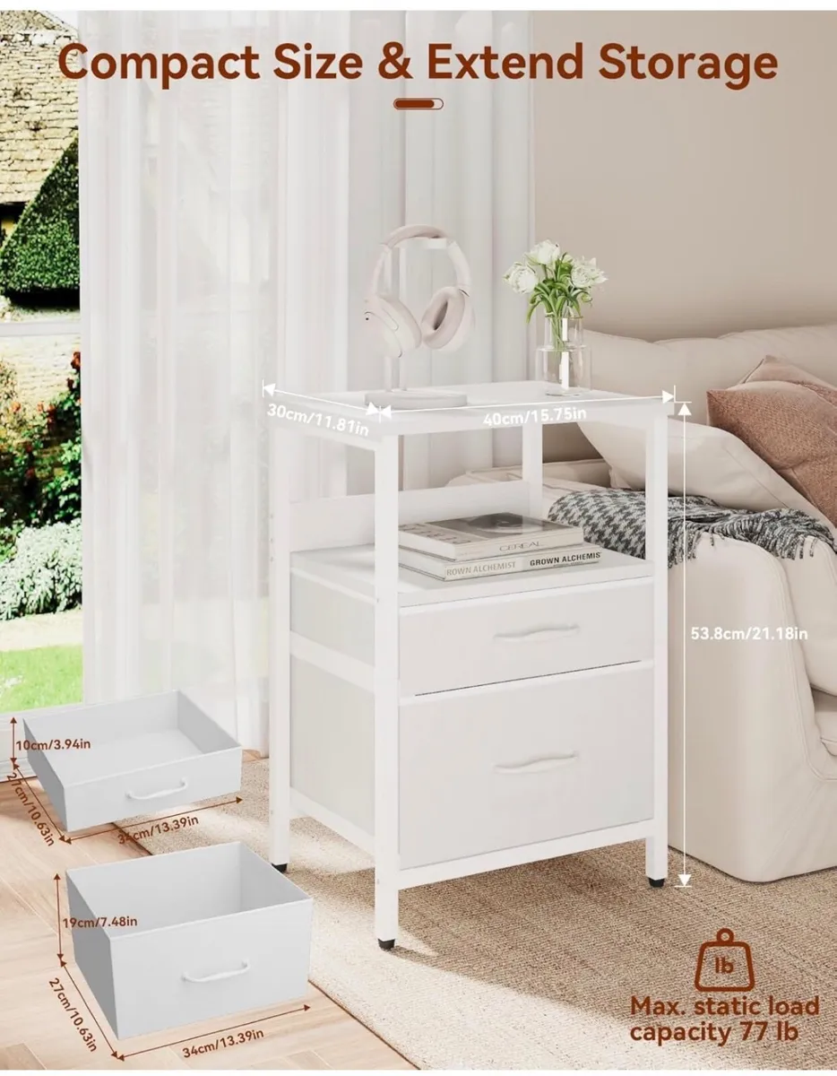 2 White Bedside Table, Bedroom Bedside Cabinet wit - Image 4