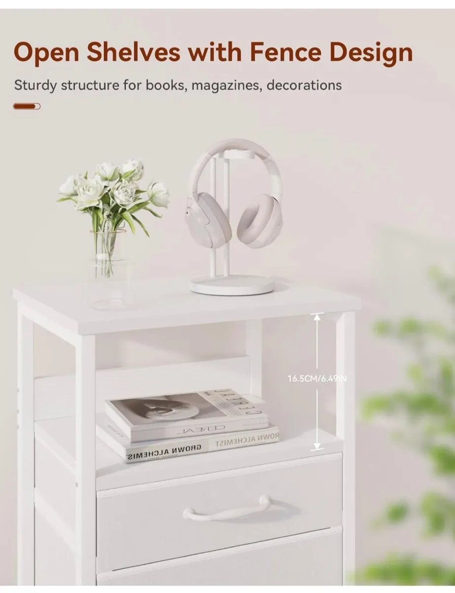 2 White Bedside Table, Bedroom Bedside Cabinet wit - Image 3