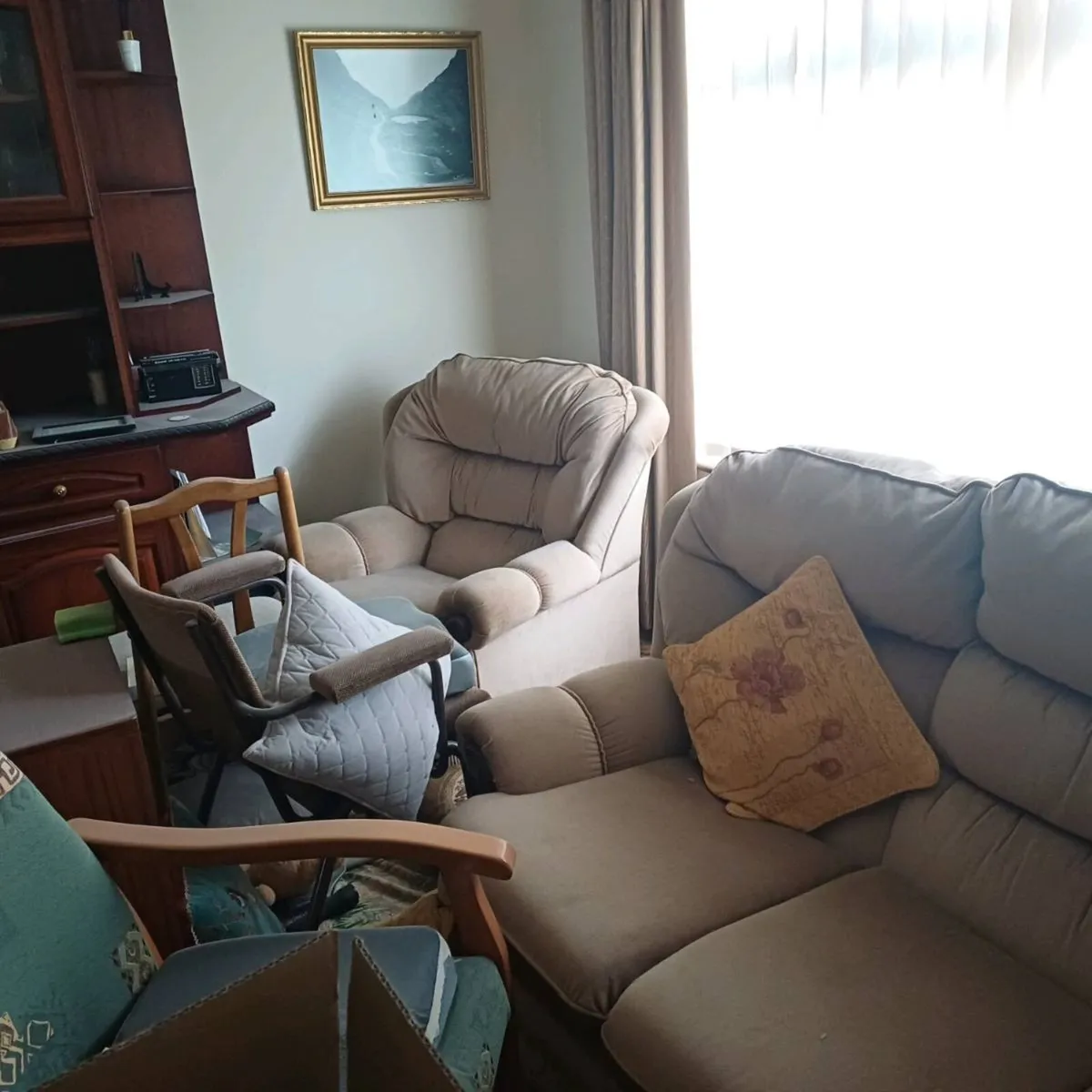 Sofa and arm chairs. Bed and mantle piece. - Image 2