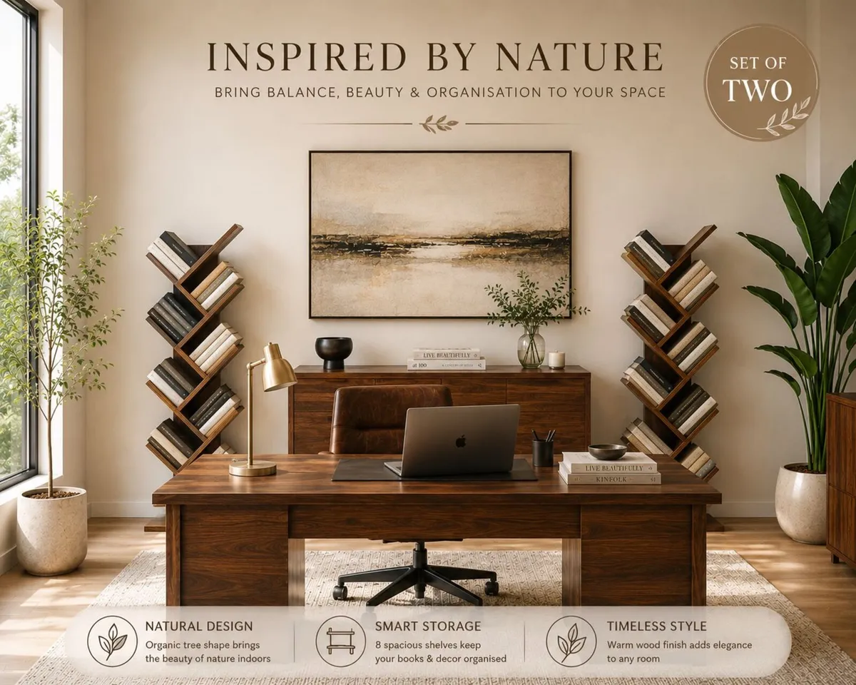 Set of 2 Tree Bookcases 8 Tier Wooden Bookshelves - Image 1