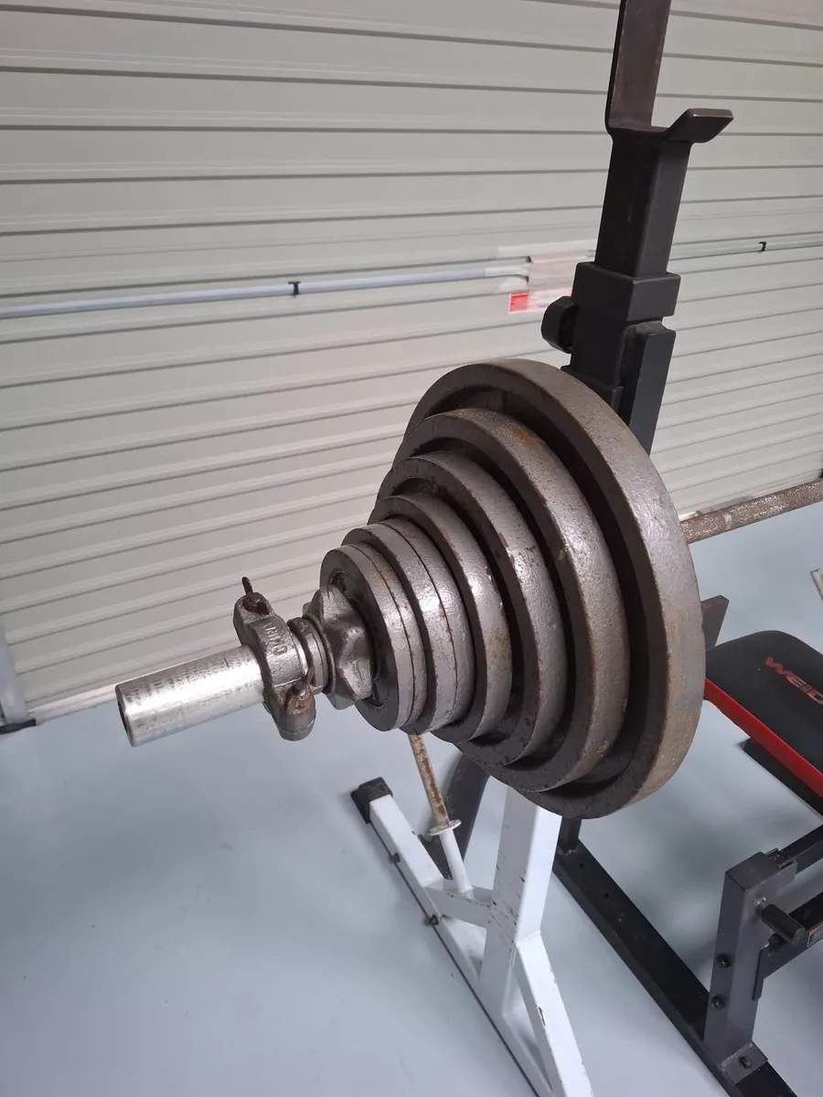 140kg Olympic weight set with squat rack and bench - Image 4