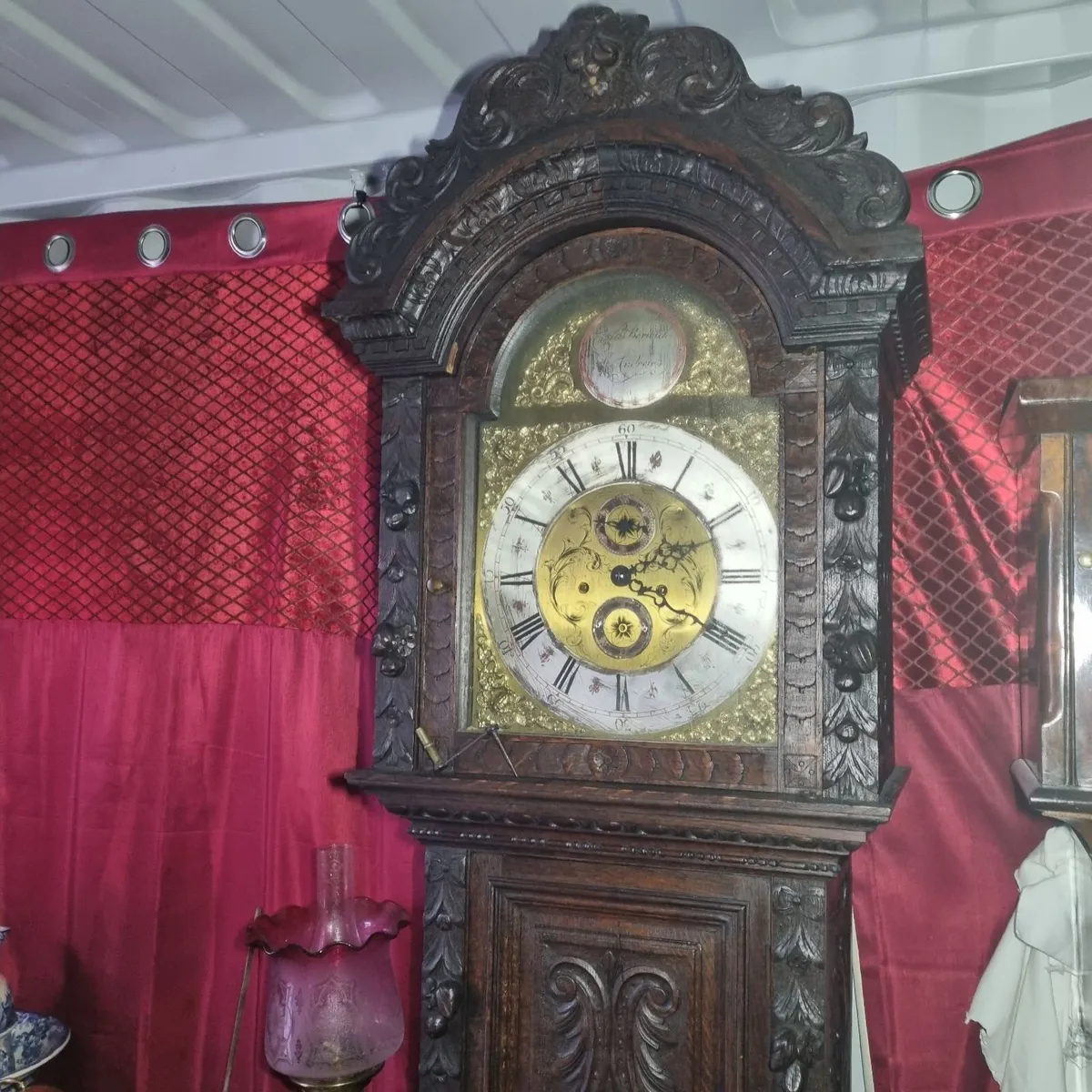 grandfather clock  gothic carved oak - Image 1