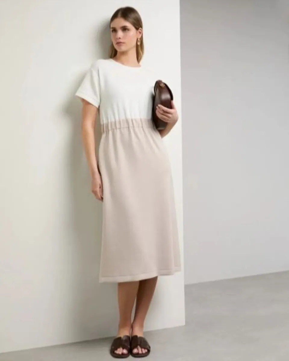 NEW Cream Soft Rib Hybrid Dress: XSmall