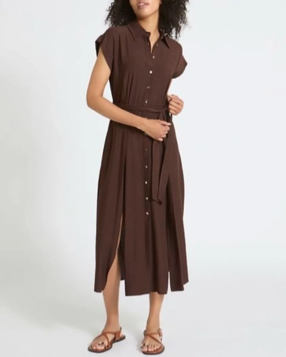 NEW Chocolate Belted Button Through Midi Dress - Image 1
