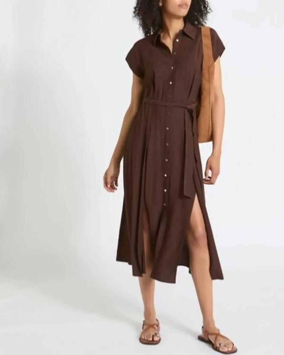 NEW Chocolate Belted Button Through Midi Dress - Image 2