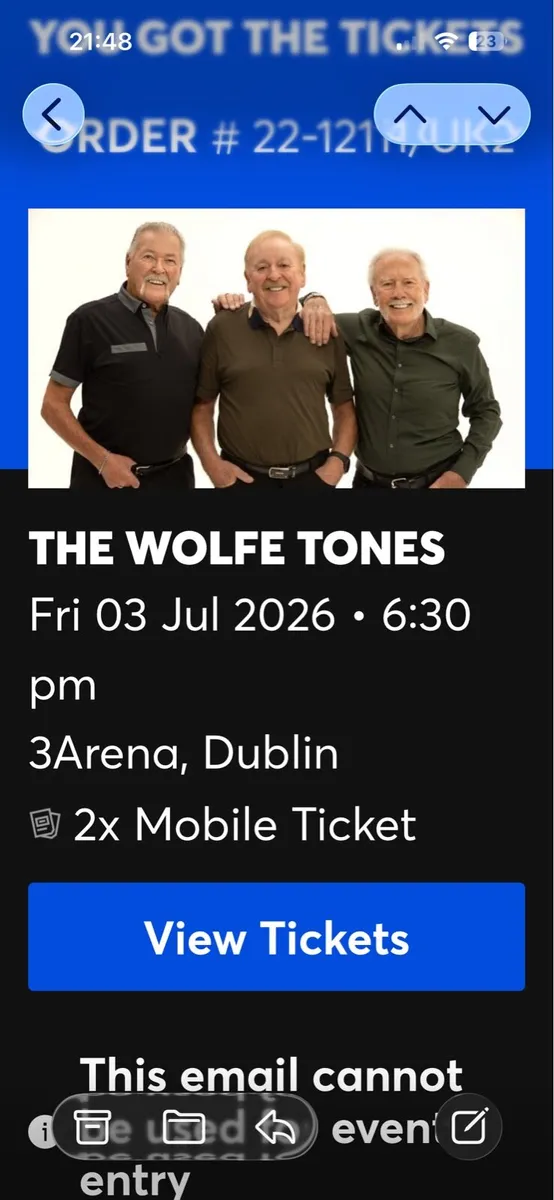 2 x Wolfe Tone Standing Tickets, Fri 3rd July