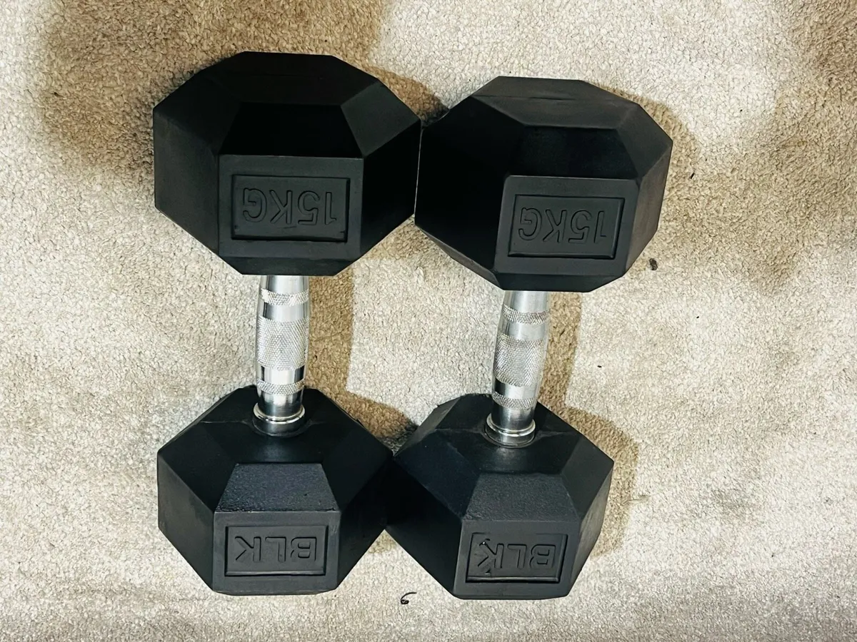 BLK 2 X 15 KG HEX DUMBBELLS - Image 3