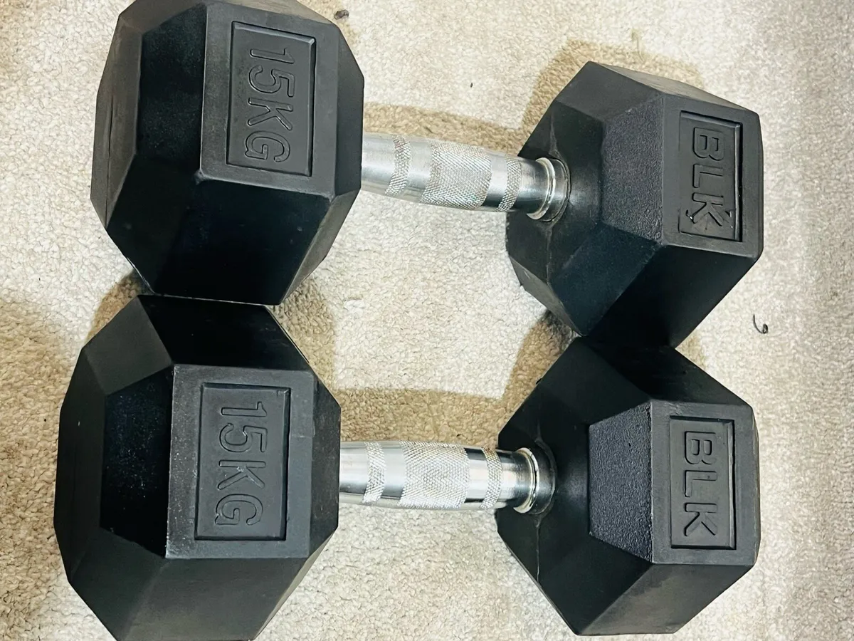 BLK 2 X 15 KG HEX DUMBBELLS - Image 4