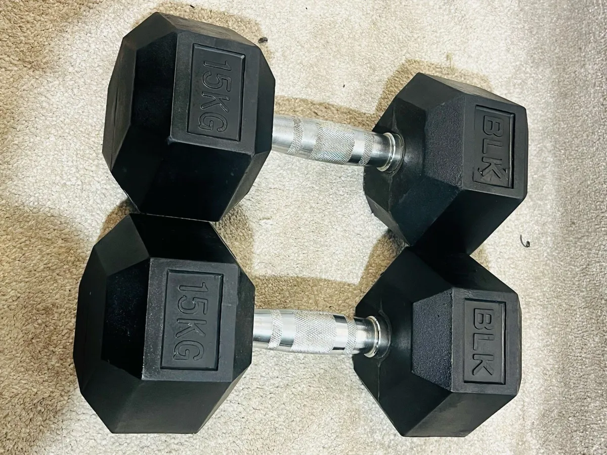 BLK 2 X 15 KG HEX DUMBBELLS - Image 2