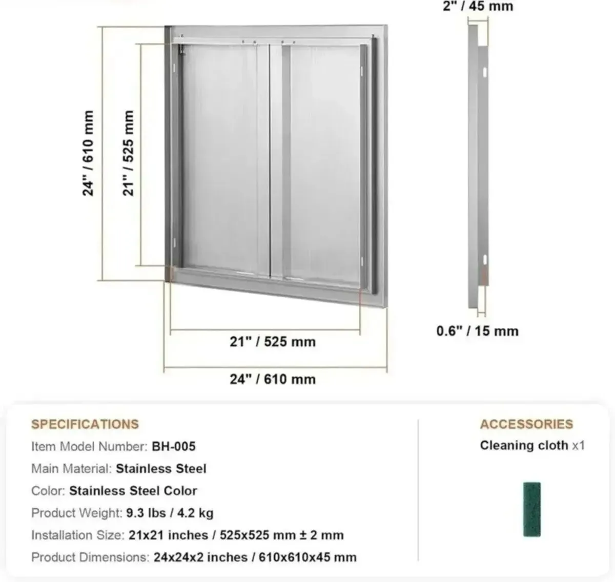 BBQ Access Door 610x610 mm Stainless Steel - Image 2