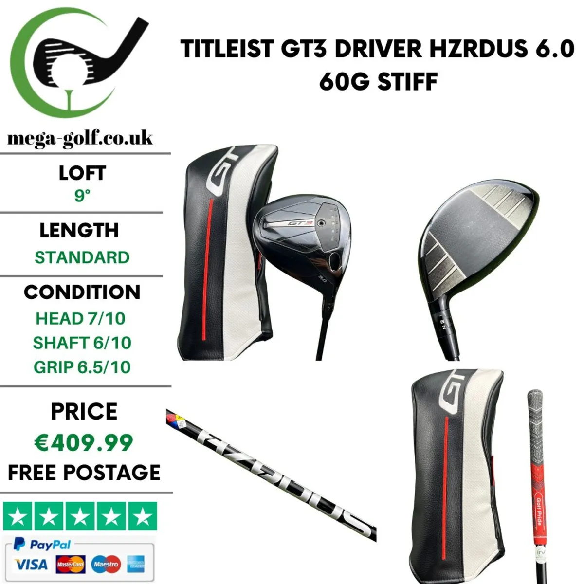 Titleist GT3 Driver / 9° / Hzrdus 6.0 60g Stiff - Image 1