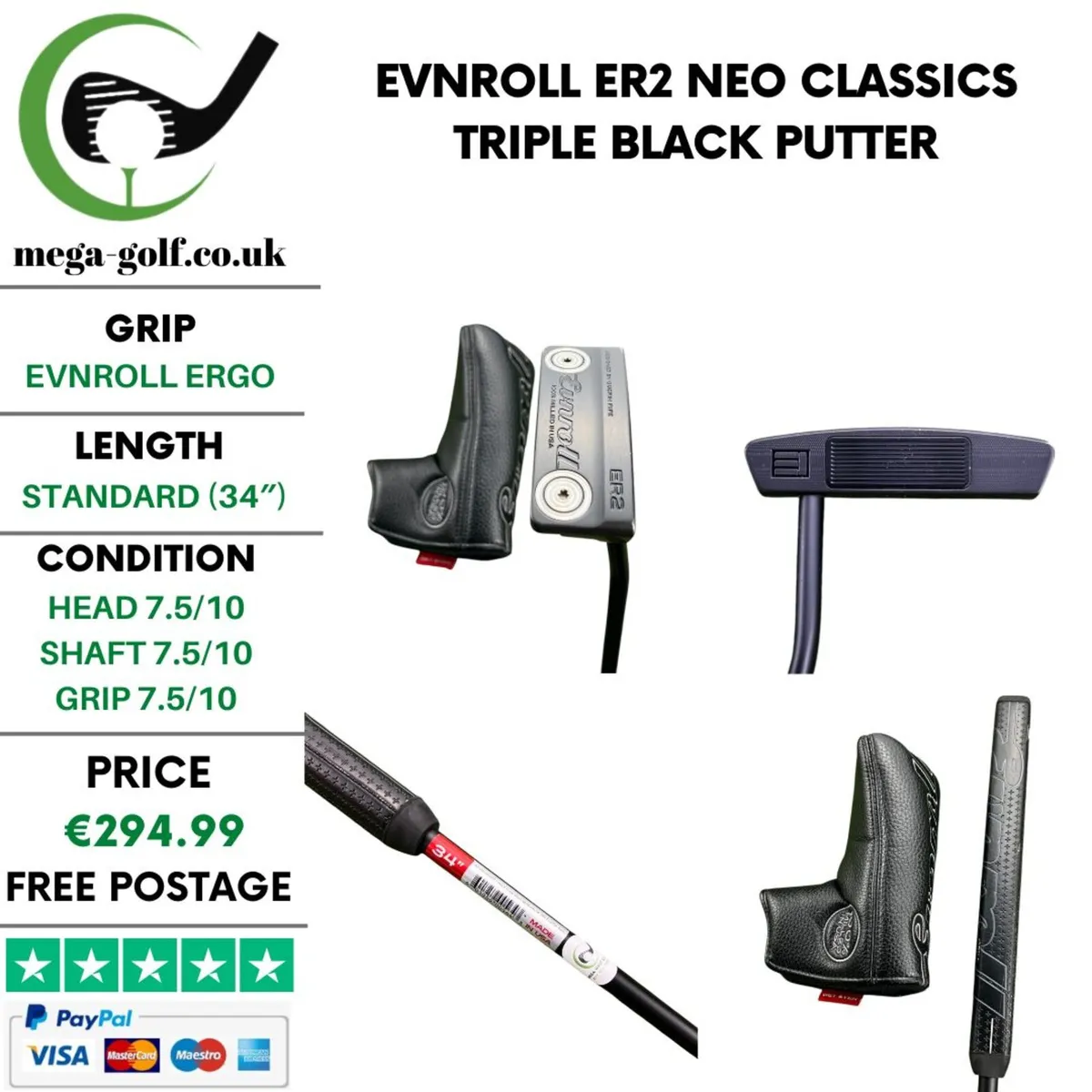 Evnroll ER2 Neo Classics Triple Black Putter / 34" - Image 1